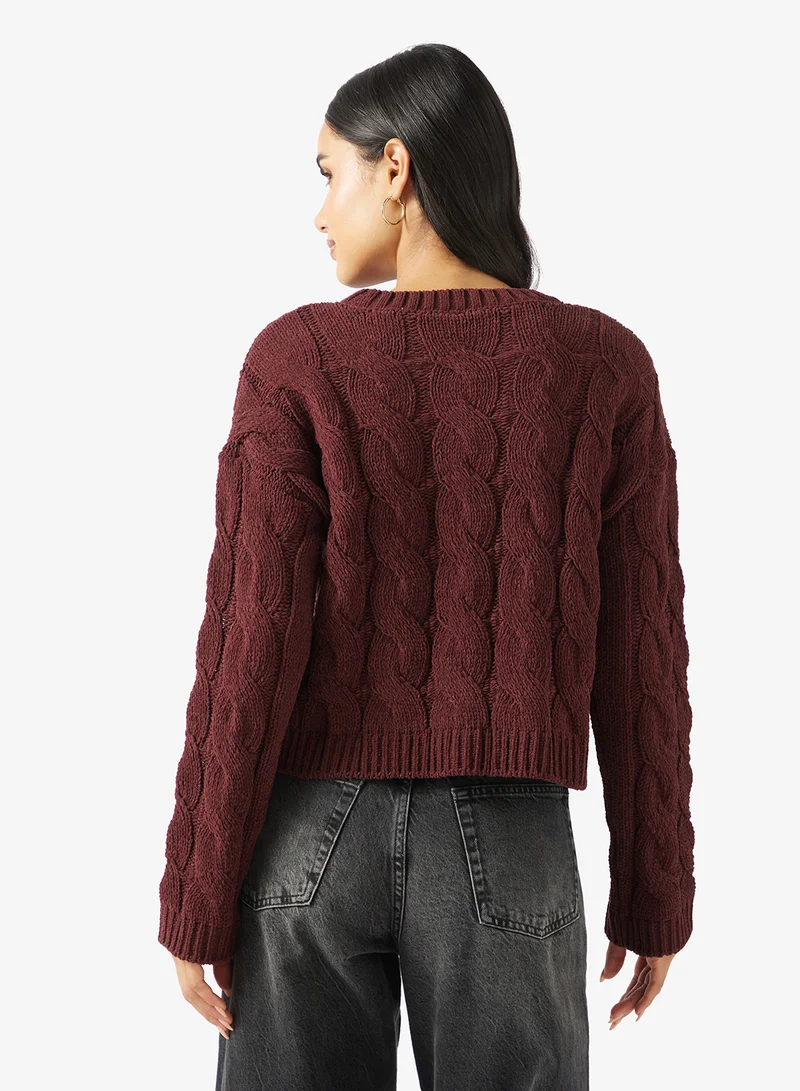 ONLY Onlelly Life Cabel Long Sleeve Crew Neck Pullover Sweater