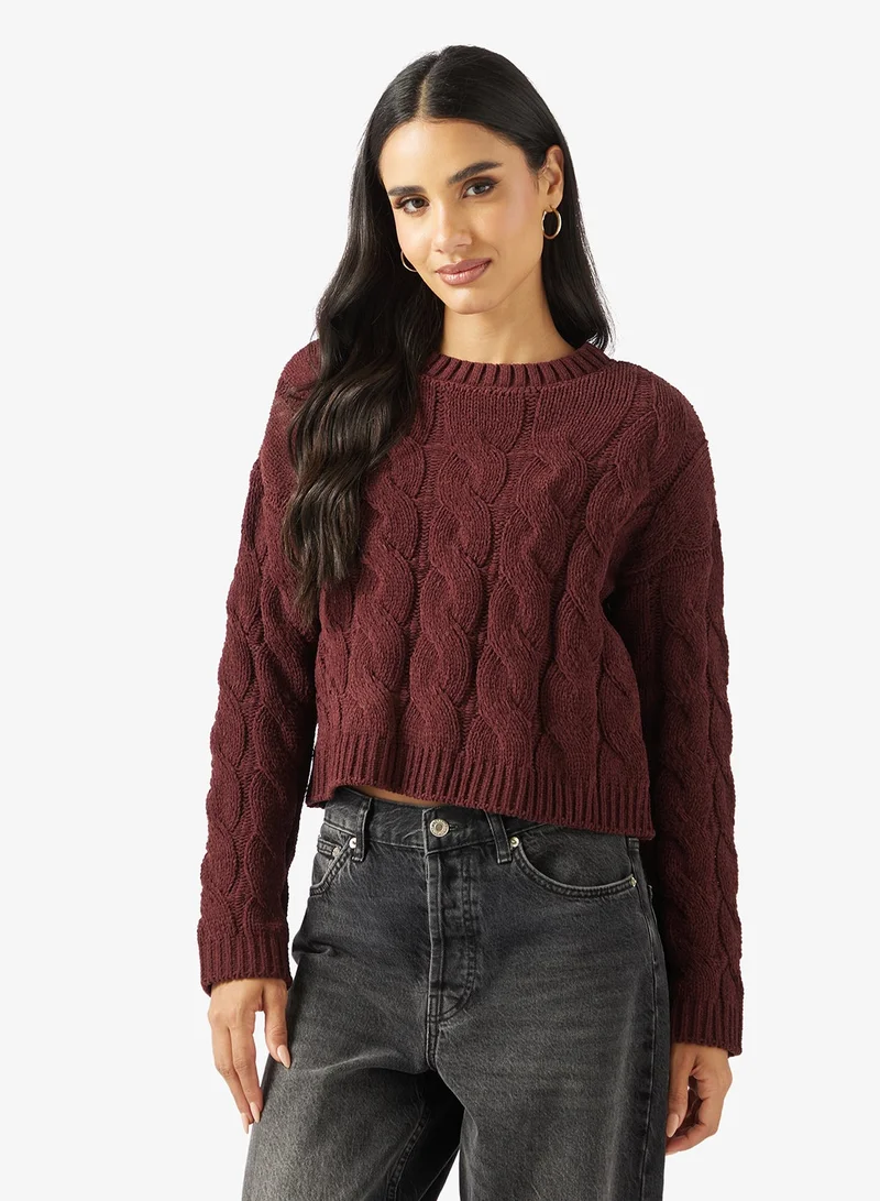 ONLY Onlelly Life Cabel Long Sleeve Crew Neck Pullover Sweater