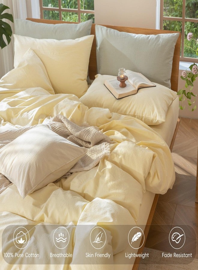 مومى طقم غطاء لحاف من مومي، مصنوع من القطن المغسول بنسبة 100%، ذو ملمس يشبه الكتان، يسمح بمرور الهواء، متين، ناعم ومريح (لون أصفر زبدة، مقاس كينج كبير جدًا) - Image 4