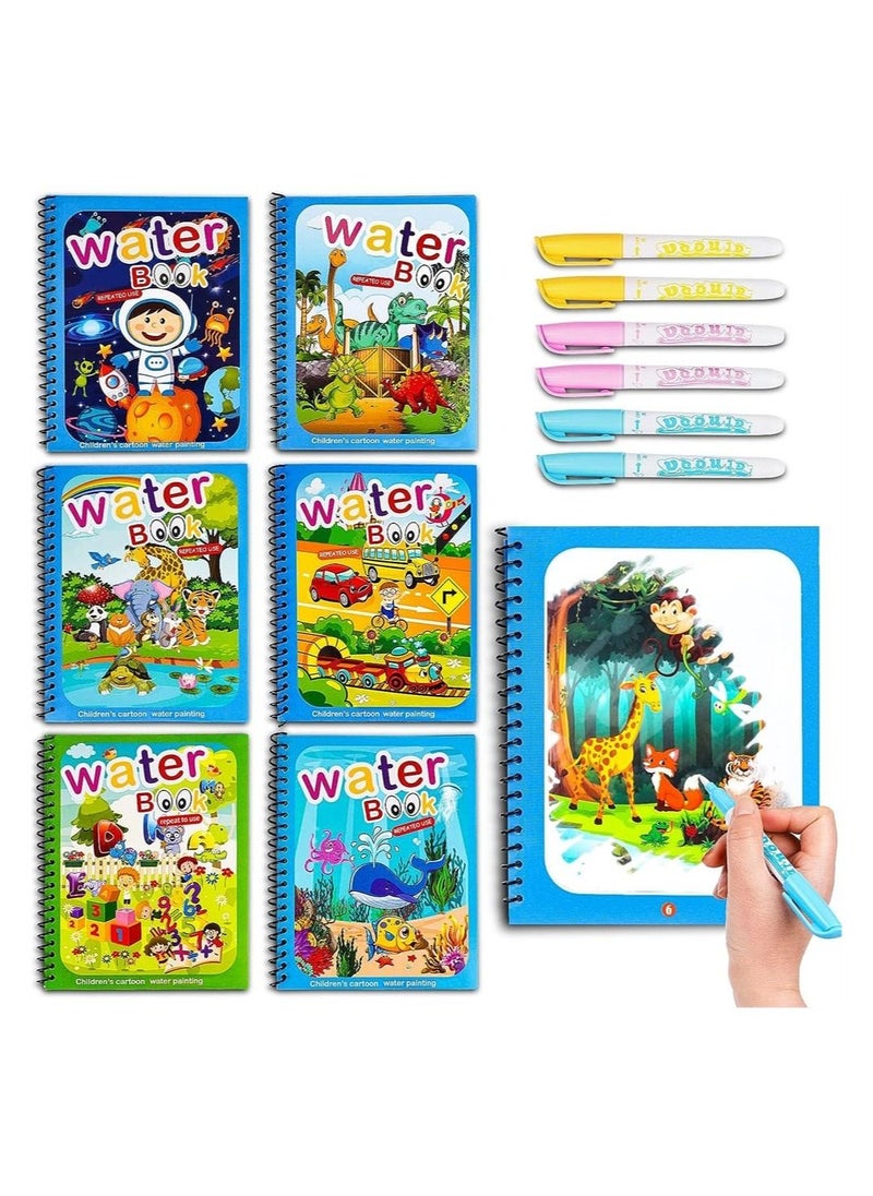 DMG TECH 6 Pack Water Coloring Books for Toddlers, Water Painting Book for Toddlers, Paint with Water Books for 2-4, Water Doodle Book Toys for 3-5, Travel Toys for Toddlers 1-3, Toddler Travel Toys  - Image 1