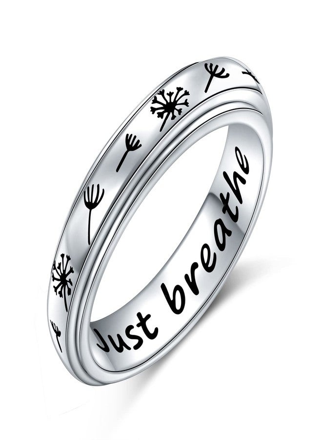 Flyow Mother's Day Gifts Just Breathe Spinner Ring for Women 925 Sterling Silver Dandelion Fidget Rings for Anxiety Stress Relieving ADHD Autism Rings Inspirational Boho Band Ring (8) - Image 1
