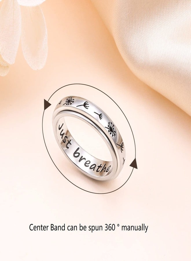 Flyow Mother's Day Gifts Just Breathe Spinner Ring for Women 925 Sterling Silver Dandelion Fidget Rings for Anxiety Stress Relieving ADHD Autism Rings Inspirational Boho Band Ring (8) - Image 4