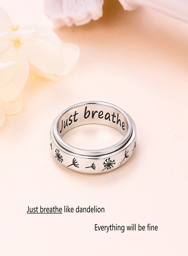 Flyow Mother's Day Gifts Just Breathe Spinner Ring for Women 925 Sterling Silver Dandelion Fidget Rings for Anxiety Stress Relieving ADHD Autism Rings Inspirational Boho Band Ring (8) - Image 5