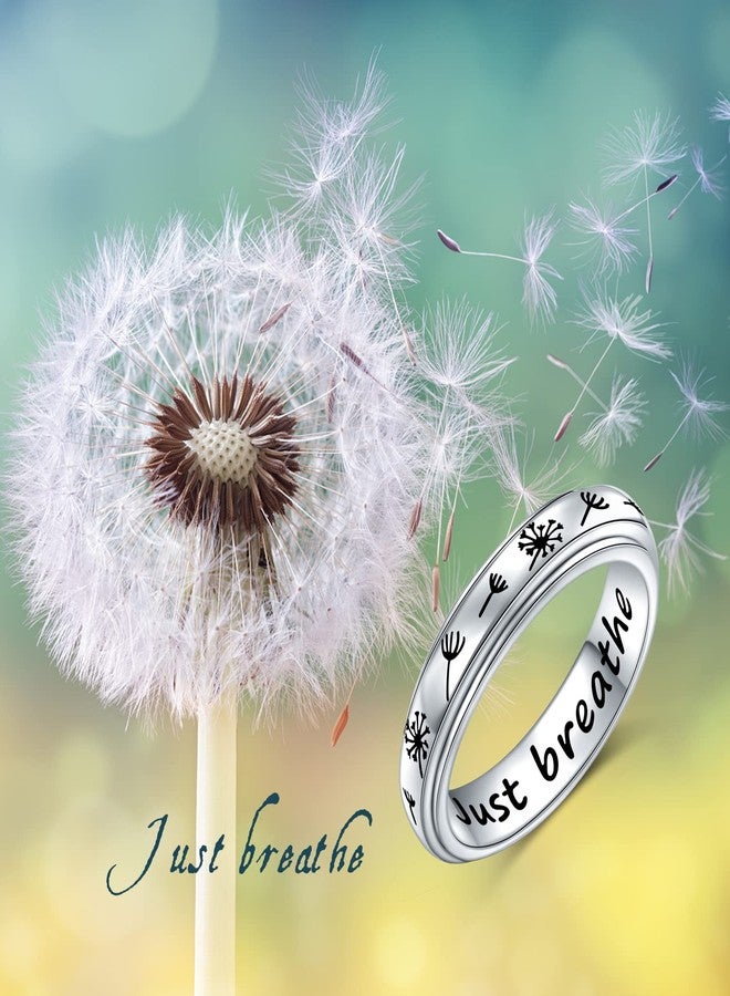 Flyow Mother's Day Gifts Just Breathe Spinner Ring for Women 925 Sterling Silver Dandelion Fidget Rings for Anxiety Stress Relieving ADHD Autism Rings Inspirational Boho Band Ring (8) - Image 2