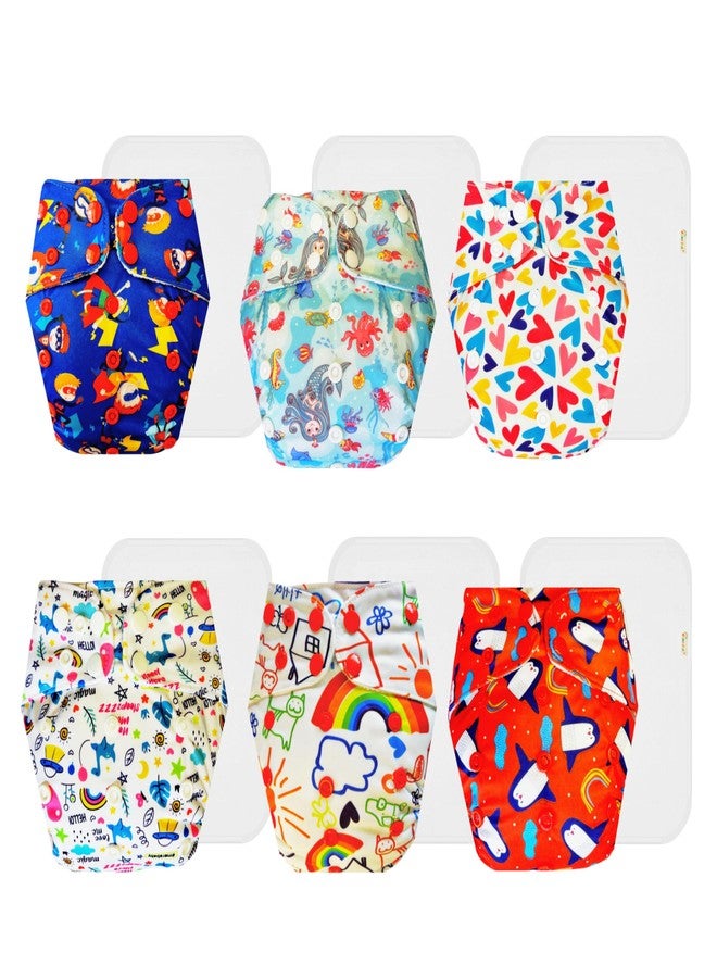 Dumbledo Premium Cloth Diaper with Cotton Insert (Pack of 6) | Hypoallergenic | Reusable & Washable | Travel Friendly | Everyday Diapering Essential | 3 Months - 3 Years | Unisex Baby - Image 1