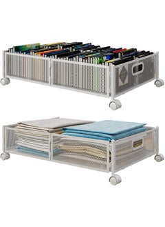 INDIDECOR INDIAN DECOR 44445 Under Bed Storage With Wheels Foldable Underbed Storage Containers Large Wrought Metal for Clothes Storage Basket Movable2 pieces White  - Image 2