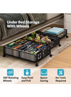 INDIDECOR INDIAN DECOR 44445 Under Bed Storage With Wheels Foldable Underbed Storage Containers Large Wrought Metal for Clothes Storage Basket Movable2 pieces White  - Image 4