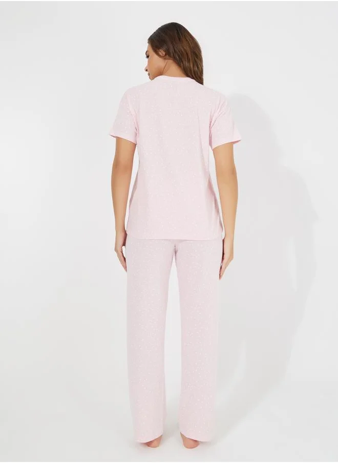 Styli All Over Polka Dot T-Shirt & Pyjama Set