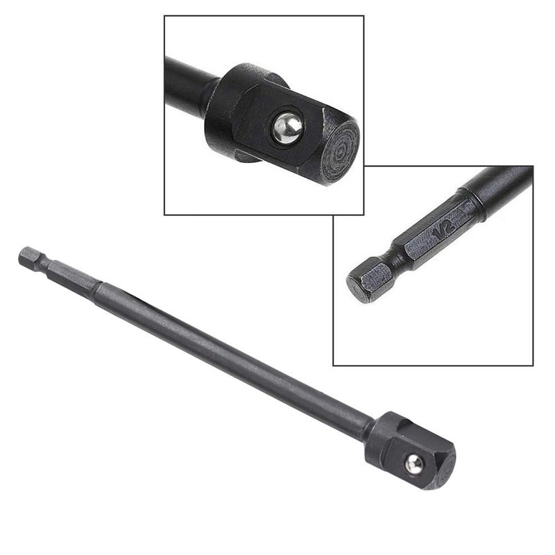 Yakamoz 3Pcs Long Impact Grade Socket Adapter Set | 1/4" Hex Shank to Square Socket Drill Bits Bar Extension Set | 1/4", 3/8", 1/2" Drive | 5.9" Length - Image 5