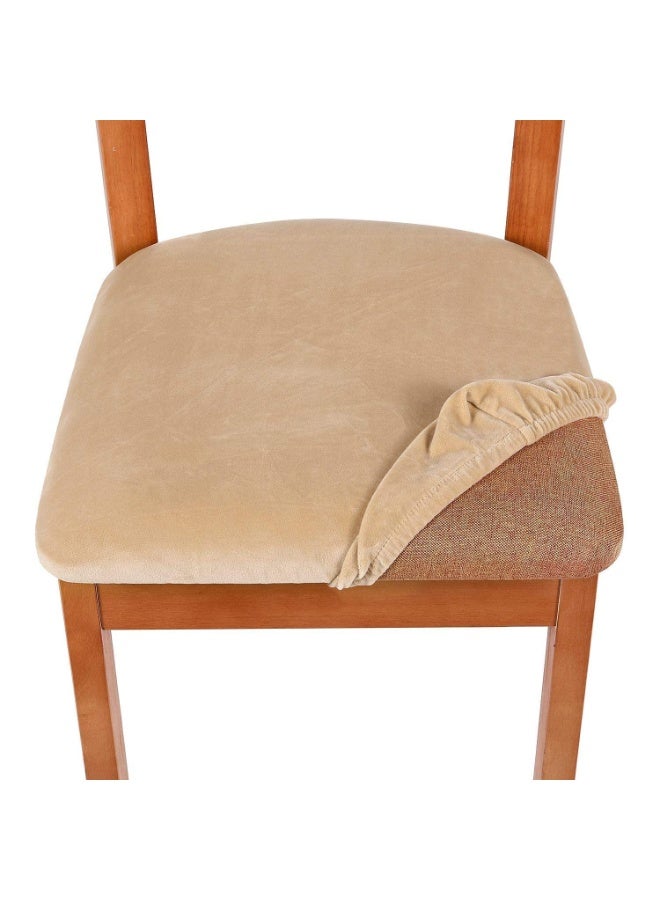Stretch Velvet Dining Chair Seat Covers, Elastic Removable Chair Seat Slipcovers Protector for Dining Room, Set of 4, Beige - Image 5