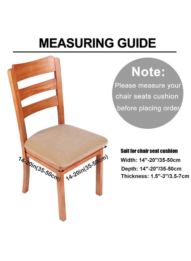 Stretch Velvet Dining Chair Seat Covers, Elastic Removable Chair Seat Slipcovers Protector for Dining Room, Set of 4, Beige - Image 2