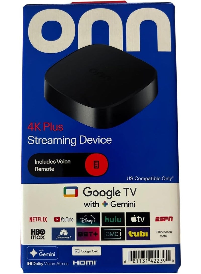 onn. 4K Plus Streaming Device with Google TV and Voice Remote - Image 1