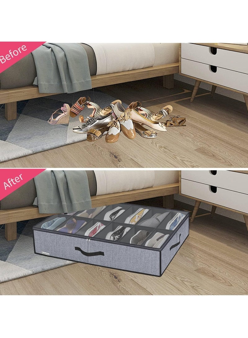 YQbest Under Bed Shoe Storage Organizer Set, 2-Pack Sturdy Underbed Shoe Containers Box with Clear Window,Fits Total 24 Pairs, Foldable Fabric Shoes Organizer For Sneakers,high Heels  - Image 5