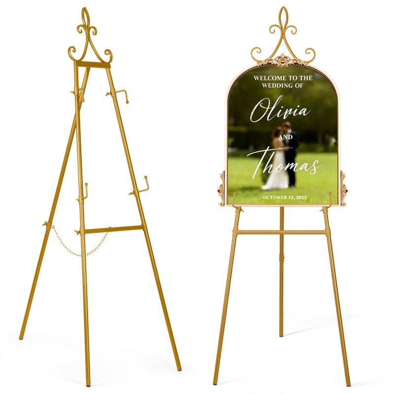 Victawks 53.9" Gold Easel Stand for Sign, Heavy Duty Metal Display Easel with Storage Bag, Adjustable Art Easel for Wedding Sign, Welcome Sign, Picture - Image 1