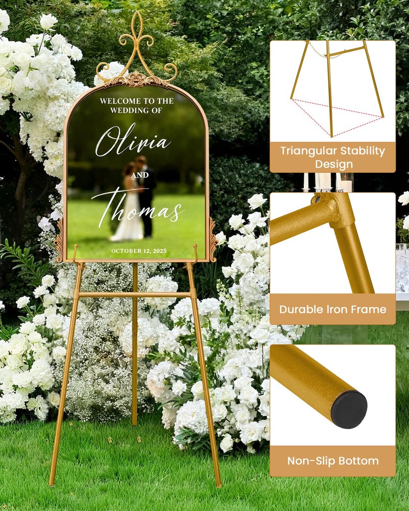Victawks 53.9" Gold Easel Stand for Sign, Heavy Duty Metal Display Easel with Storage Bag, Adjustable Art Easel for Wedding Sign, Welcome Sign, Picture - Image 4
