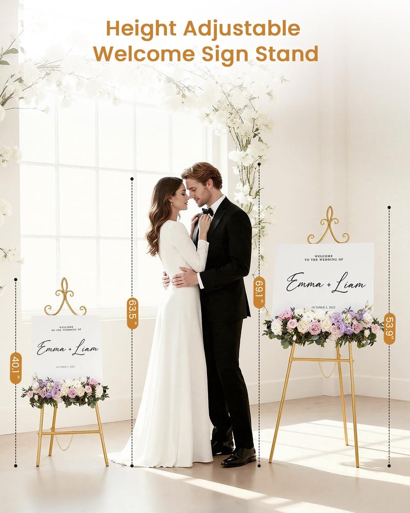 Victawks 53.9" Gold Easel Stand for Sign, Heavy Duty Metal Display Easel with Storage Bag, Adjustable Art Easel for Wedding Sign, Welcome Sign, Picture - Image 2