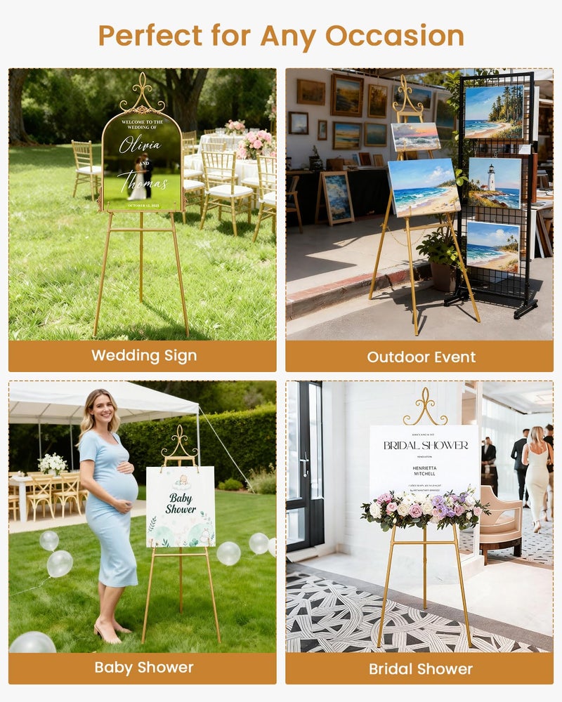 Victawks 53.9" Gold Easel Stand for Sign, Heavy Duty Metal Display Easel with Storage Bag, Adjustable Art Easel for Wedding Sign, Welcome Sign, Picture - Image 5