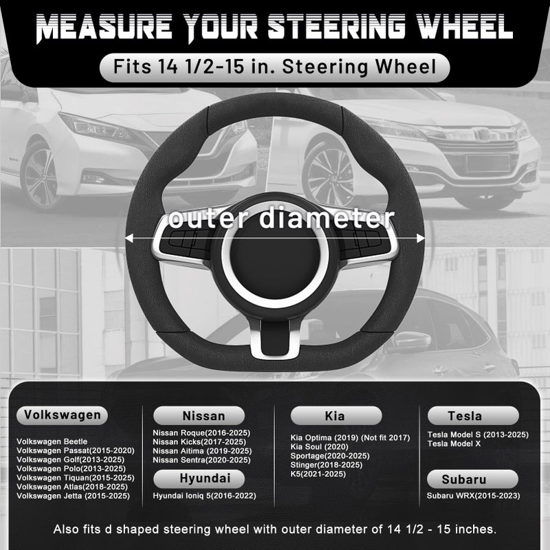 SEG Direct Diamond Flat Bottom Steering Wheel Cover, D Shaped Car Wheel Cover 14 1/2-15 in. (37-39 cm), Bling Sparkly Rhinestones, Black with Black Diamond - Image 4