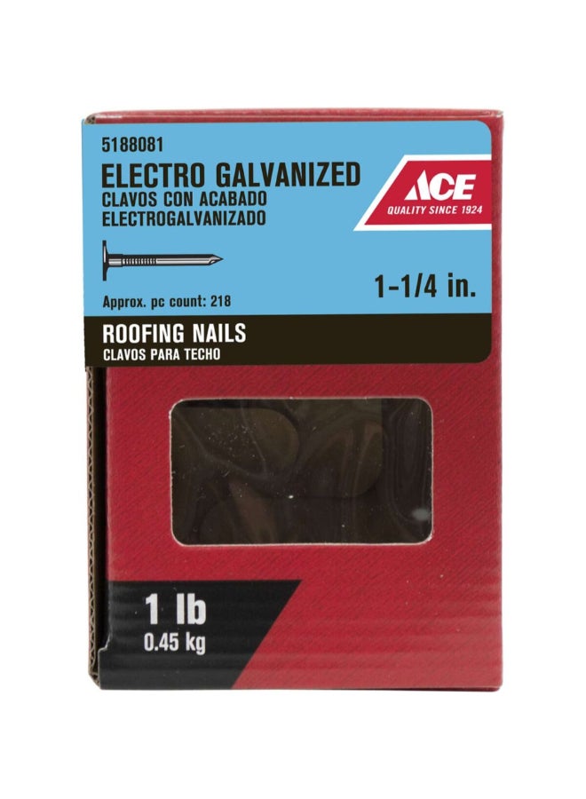 ACE Electro-Galvanized Smooth Shank Roofing Nails Silver 1-1/4inch ACE5188081  - Image 1