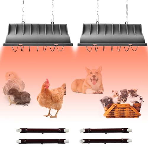 JUSONEY Chicken Coop Heater for ChicksBrooder Heater with 2pcs Heat Lamp250W and 175WAdjustable Temp Height Chicken Brooder Box Supplies for Chicken Livestock Dogs Sheep Pets