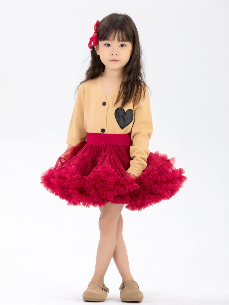 Calorie Second-Generation Tutu Skirt For Girls, Puffy Skirt For Children, Red Princess Skirt For Baby Girls, Half Skirt With Large Hem - Image 1