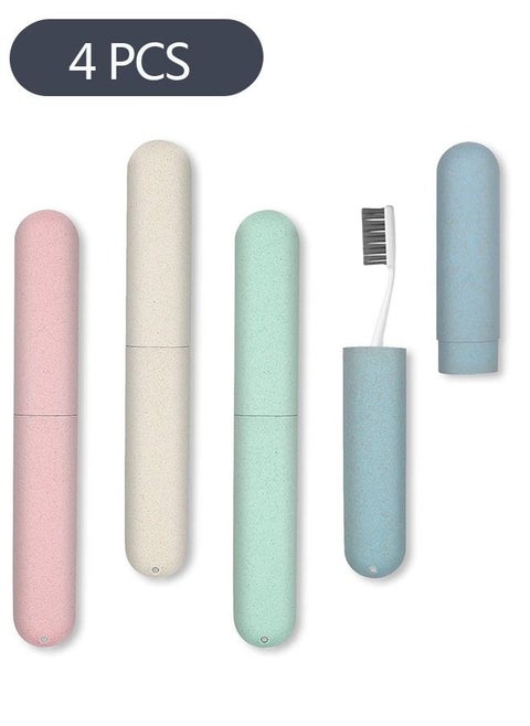 4-Piece Travel Toothbrush Case, Portable Breathable Plastic Toothbrush Holder for Travel Camping School Home
