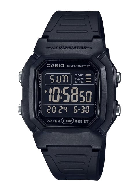 Men's Water Resistant Digital Black Resin Band Watch W-800H-1BV