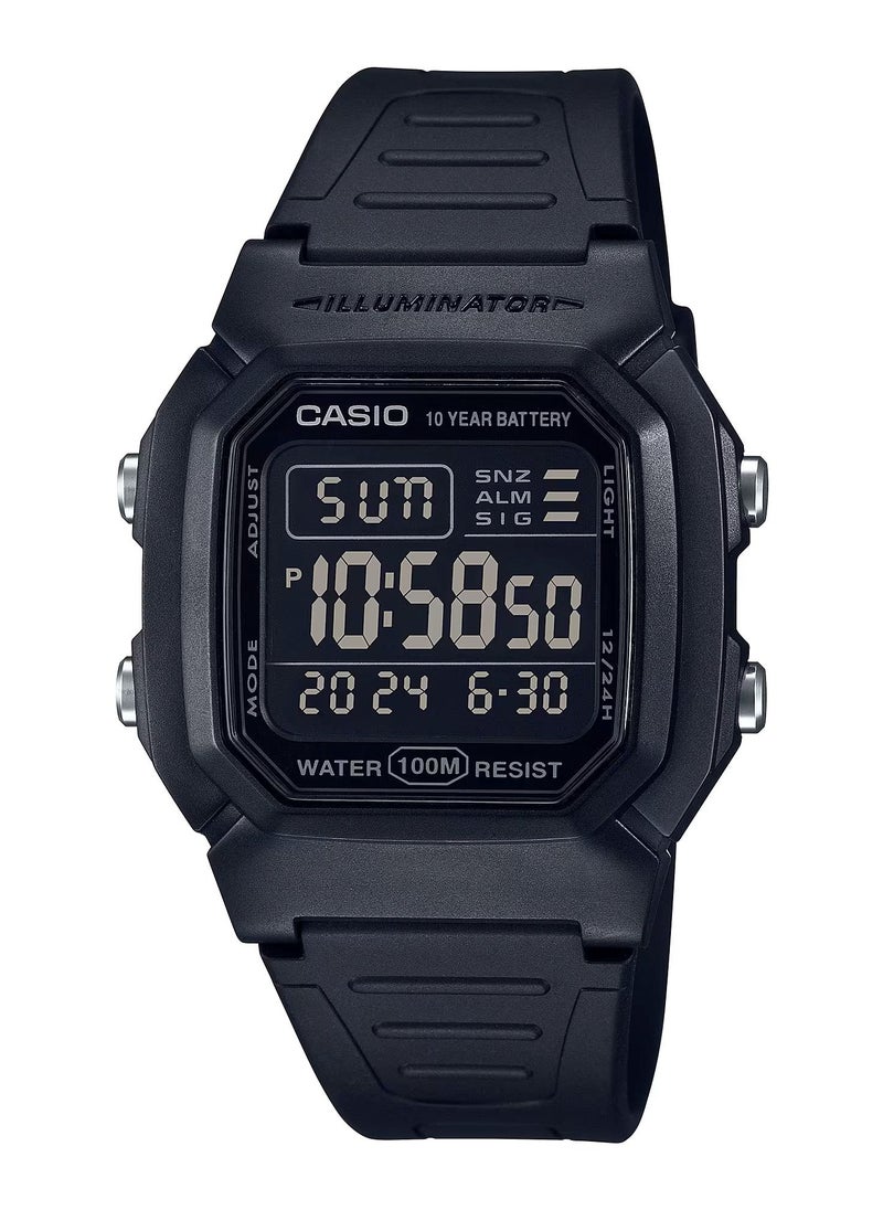 CASIO - Men's Water Resistant Digital Black Resin Band Watch W-800H-1BV - Image 1