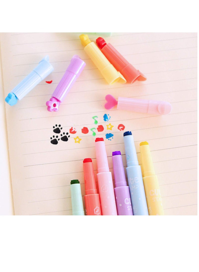 KASTWAVE 12-Pack Cute Candy Color Highlighters with Mini Stamper Tips for Coloring, Drawing, Illustrating, Journaling and Art Crafts, Creative School Classroom Self-Inking Stationery for Kids - Image 5