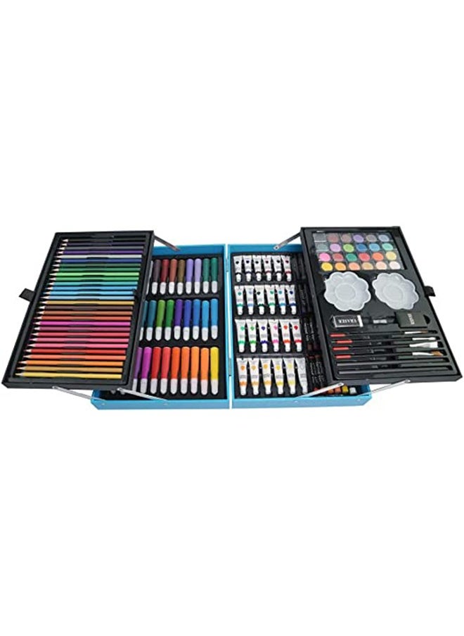 null - مجموعة SWIFT Art 145 قطعة مع صندوق محمول ، مجموعة رسم فنانين محترفين للأطفال والمراهقين والبالغين بما في ذلك أقلام ملونة وألوان مائية وألوان الباستيل الزيتية (أزرق) - Image 1