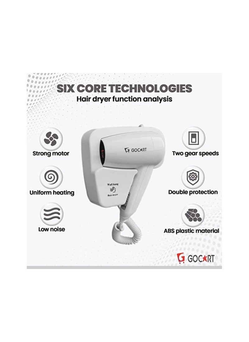 GOCART WITH G LOGO - GOCART WITH G LOGO 1200 Watts Hair Dryer Electric Wall Mount Hairdryers Hotel Bathroom Household Dry Skin Hanging Wall - Image 1