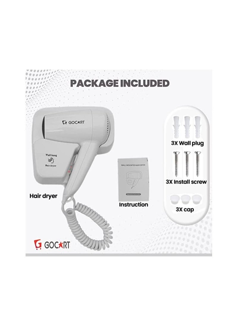 GOCART WITH G LOGO - GOCART WITH G LOGO 1200 Watts Hair Dryer Electric Wall Mount Hairdryers Hotel Bathroom Household Dry Skin Hanging Wall - Image 1