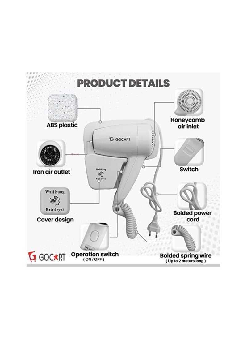 GOCART WITH G LOGO - GOCART WITH G LOGO 1200 Watts Hair Dryer Electric Wall Mount Hairdryers Hotel Bathroom Household Dry Skin Hanging Wall - Image 1