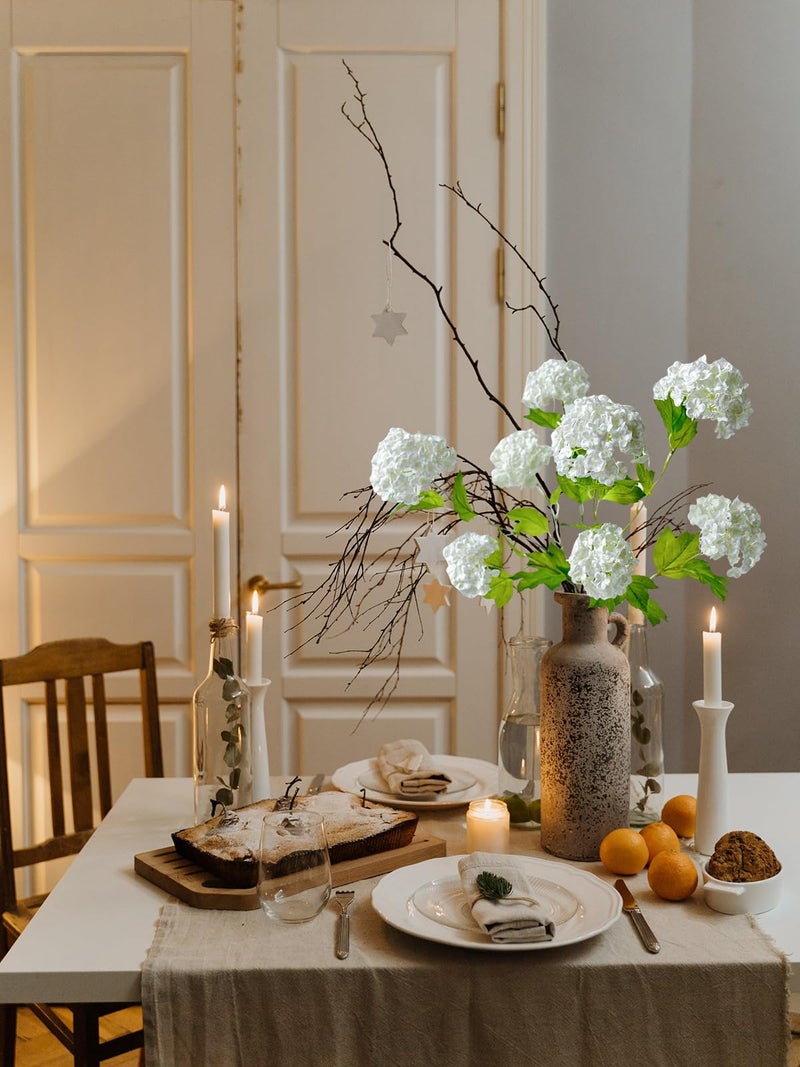 YalzoneMet 4 Pcs 26.8'' Viburnum Artificial Flower Snowball Lifelike Long Stem Real Touch White Small Hydrangea Latex Flower for Home Christmas Decoration Table Centerpieces Floral Arrangements - Image 3