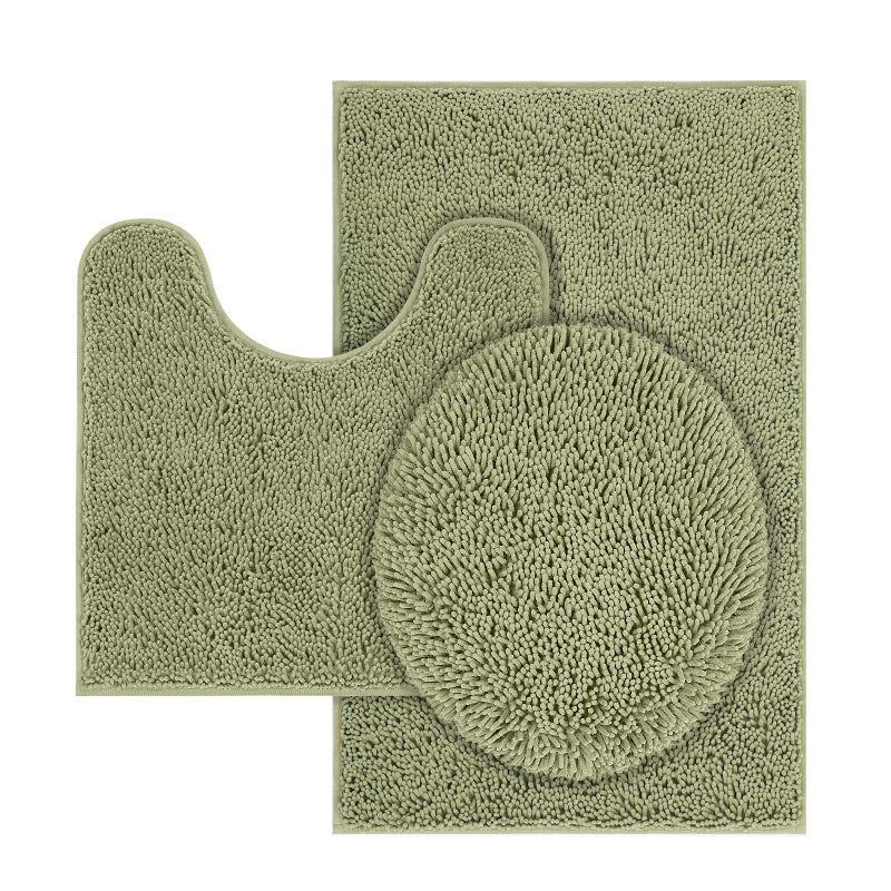 TREETONE Machine Washable Water Absorbent Bath Mat Bathroom Rugs Non Slip Soft Microfiber Mat Set of 3Medium 20 x 32ContourLid Cover Sage Green