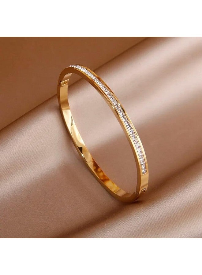 Shining Diva Fashion Latest Stylish Stainless Steel Crystal Gift Bracelet for Women and Girls (15835b)(Gold) - Image 3