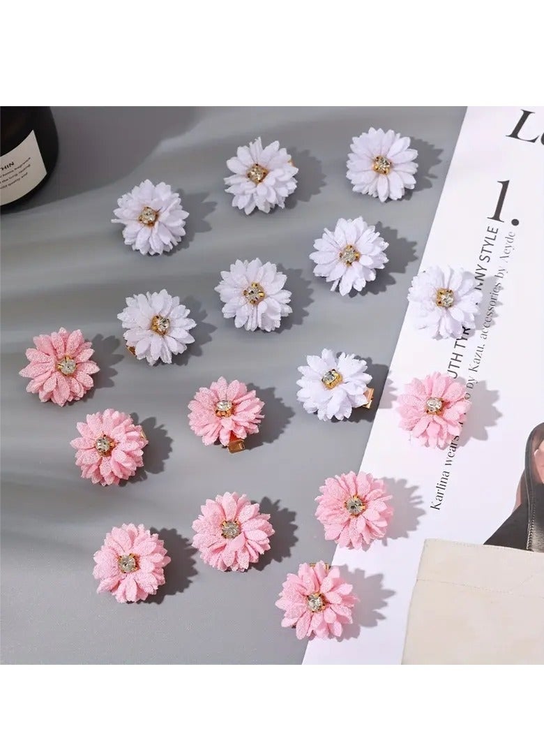 GlamKit 10 Pcs Flower Hair Clips, Pink Hairpins for Girls, Women Hair Accessories, Fabric Flower Hair Clips, Solid Color Hair Barrettes, Wedding Party School Use - Image 2
