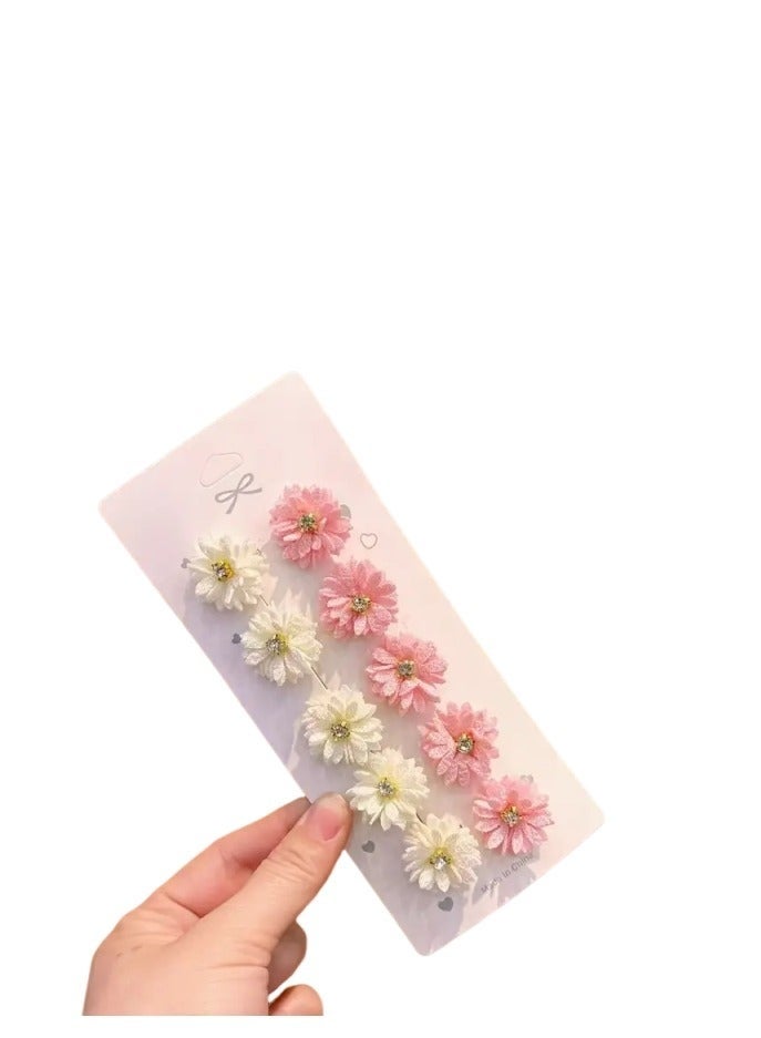 GlamKit 10 Pcs Flower Hair Clips, Pink Hairpins for Girls, Women Hair Accessories, Fabric Flower Hair Clips, Solid Color Hair Barrettes, Wedding Party School Use - Image 5