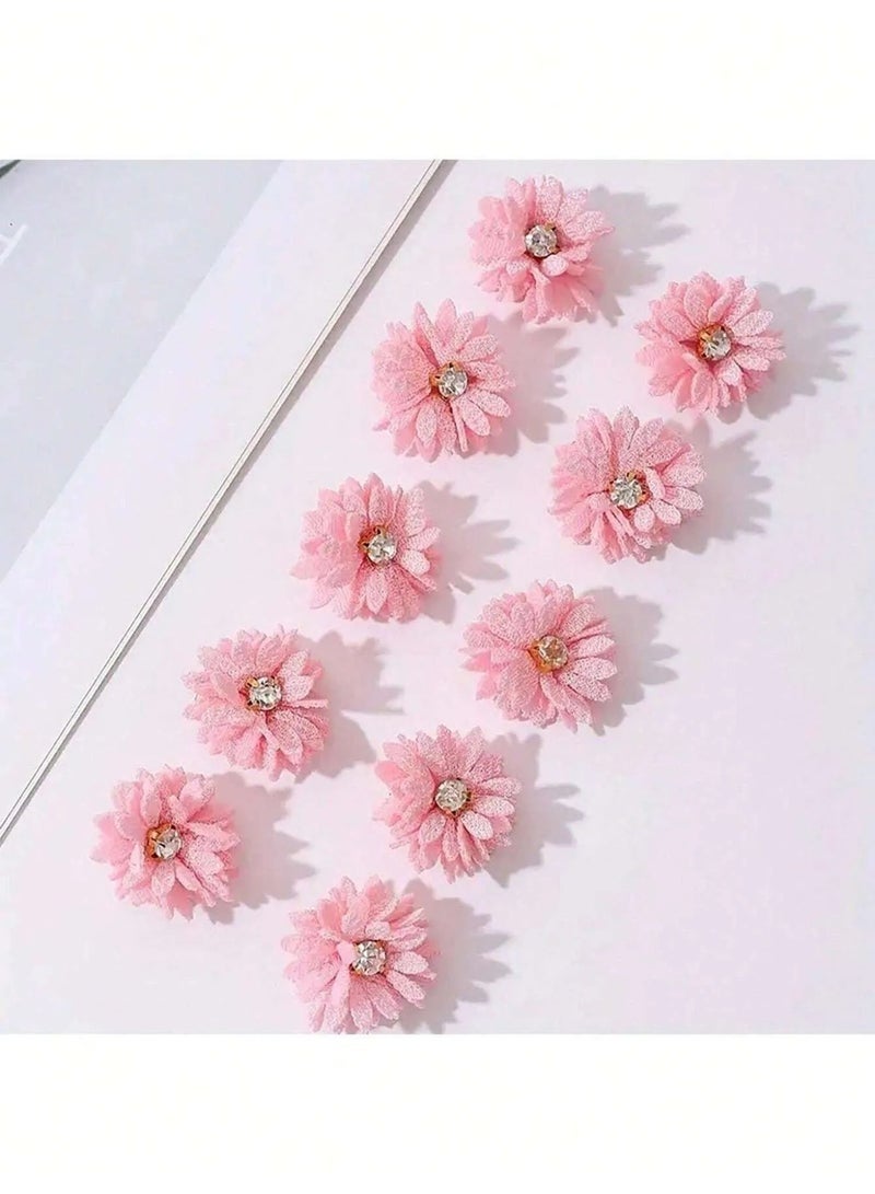 GlamKit 10 Pcs Flower Hair Clips, Pink Hairpins for Girls, Women Hair Accessories, Fabric Flower Hair Clips, Solid Color Hair Barrettes, Wedding Party School Use - Image 4