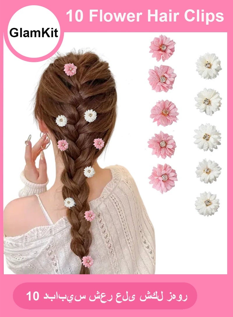 GlamKit 10 Pcs Flower Hair Clips, Pink Hairpins for Girls, Women Hair Accessories, Fabric Flower Hair Clips, Solid Color Hair Barrettes, Wedding Party School Use - Image 1