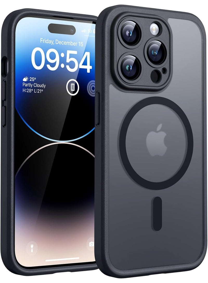 ACLIX Magnetic Case for iPhone 14 Pro [Shockproof & Slim] Matte Hard Back Cover with Full Lens Protection | Black - Image 1