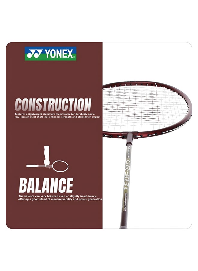يونيكس مضرب تنس الريشة Yonex GR 303 مصنوع من مزيج الألومنيوم، بغطاء كامل - إطار خفيف الوزن ومتين، مضرب مشدود مسبقًا للمبتدئين واللاعبين الهواة، أسود - Image 2