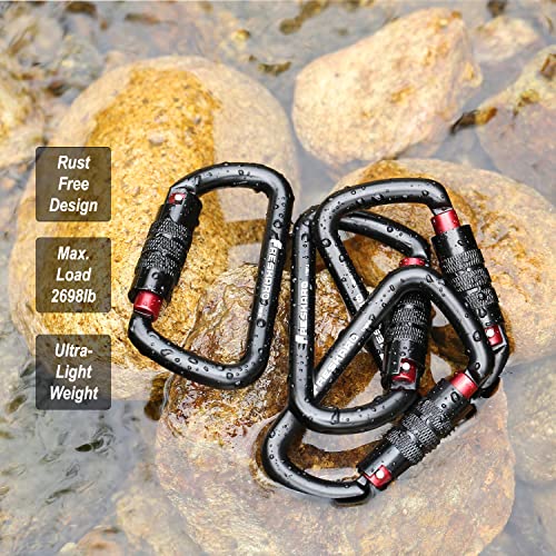 FresKaro 3 inch Locking Carabiner Clips-Twist Auto Lock Caribeener, Heavy Duty Keychain Key carabeaner Hooks, 7075 Aerial Aluminum Ultra Light, for Hammock, Hiking, Yoga Swing, Camping, Backpack, Black,3pack - Image 5