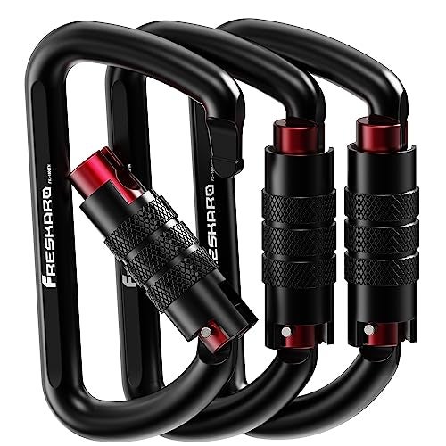 FresKaro 3 inch Locking Carabiner Clips-Twist Auto Lock Caribeener, Heavy Duty Keychain Key carabeaner Hooks, 7075 Aerial Aluminum Ultra Light, for Hammock, Hiking, Yoga Swing, Camping, Backpack, Black,3pack - Image 1