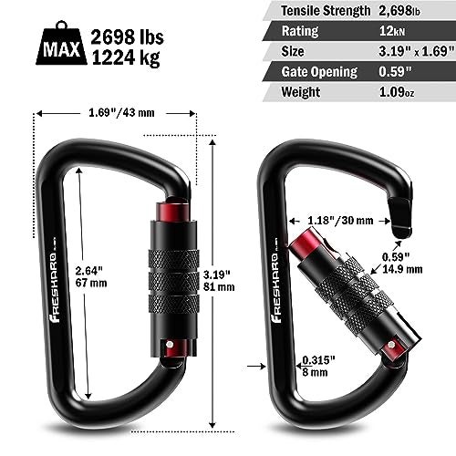 FresKaro 3 inch Locking Carabiner Clips-Twist Auto Lock Caribeener, Heavy Duty Keychain Key carabeaner Hooks, 7075 Aerial Aluminum Ultra Light, for Hammock, Hiking, Yoga Swing, Camping, Backpack, Black,3pack - Image 4