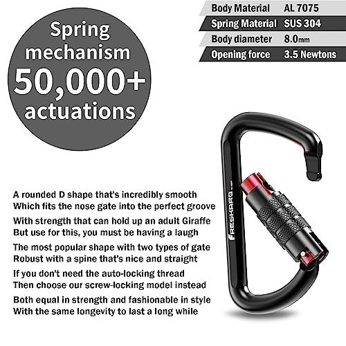 FresKaro 3 inch Locking Carabiner Clips-Twist Auto Lock Caribeener, Heavy Duty Keychain Key carabeaner Hooks, 7075 Aerial Aluminum Ultra Light, for Hammock, Hiking, Yoga Swing, Camping, Backpack, Black,3pack - Image 2
