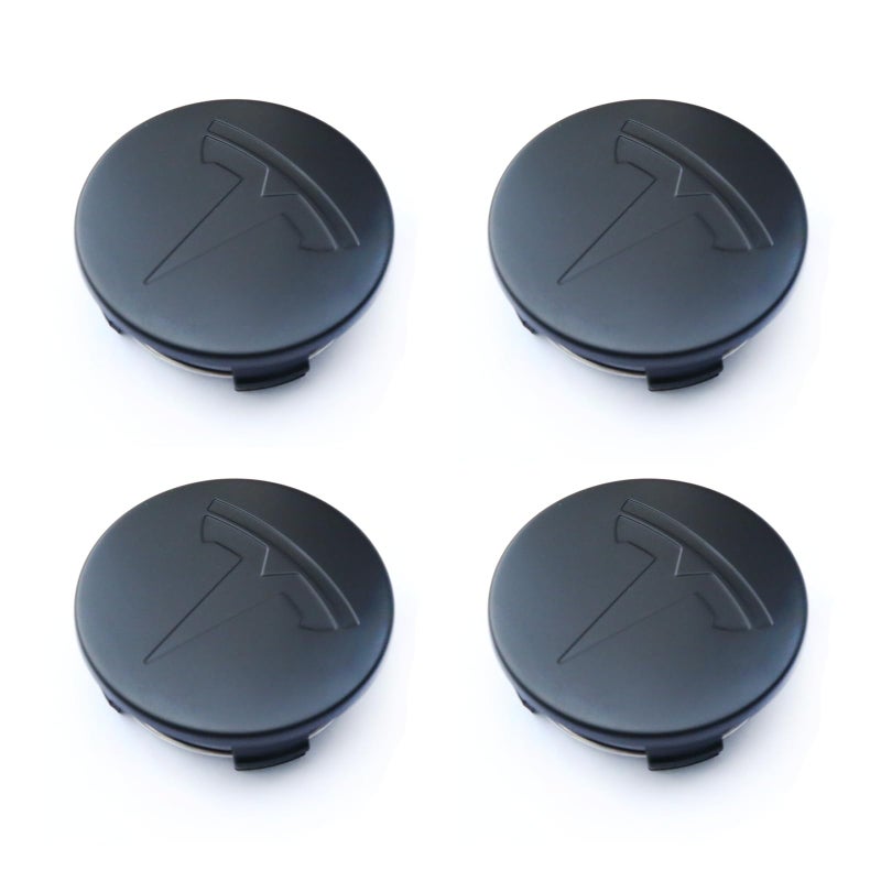 Tesheer Wheel Center Hub Cap Kit with Tesla Emble Brand Center Caps for Model 3 Model Y with 20 Lug Nut Covers 4PCS Matte Black