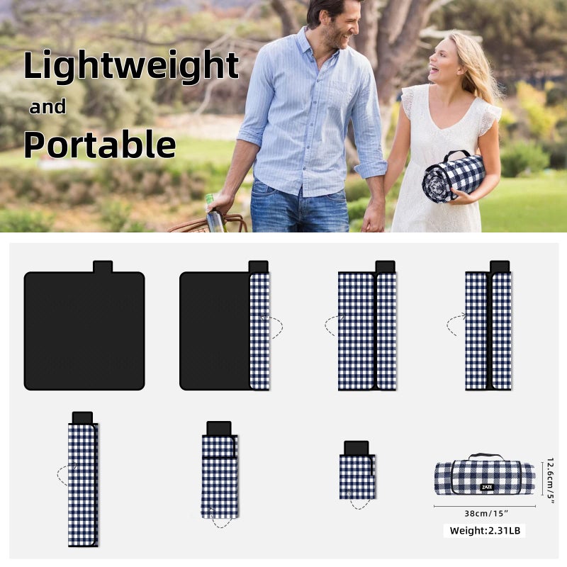 ZAZE Picnic Blankets Machine Washable, 80''x80'' Extra Large Waterproof Sandproof Foldable Compact Beach Blanket, Oversized XL Outdoor Mat for Spring Summer Camping, Park, Travel Grass(Blue and White) - Image 5