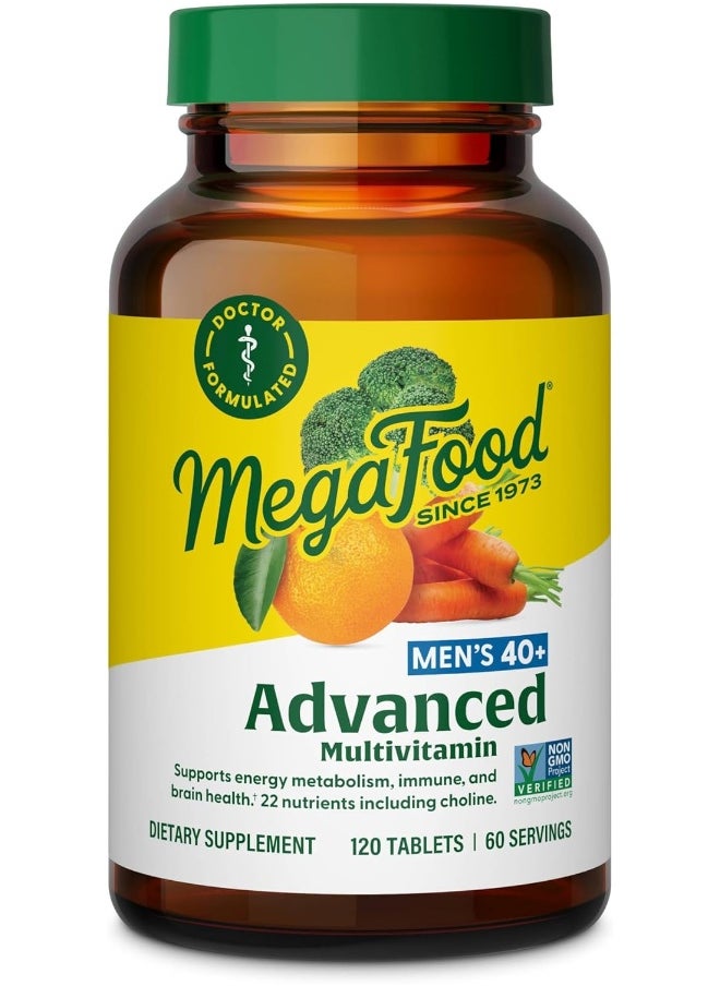 MegaFood Men'S 40+ Advanced Multivitamin For Men - Dr-Formulated - Choline, Vitamin B, Vitamin C, Vitamin D, Zinc & Real Food - Brain Health, Immune Support - Vegetarian - 60 Tabs (30 Servings)  - Image 1