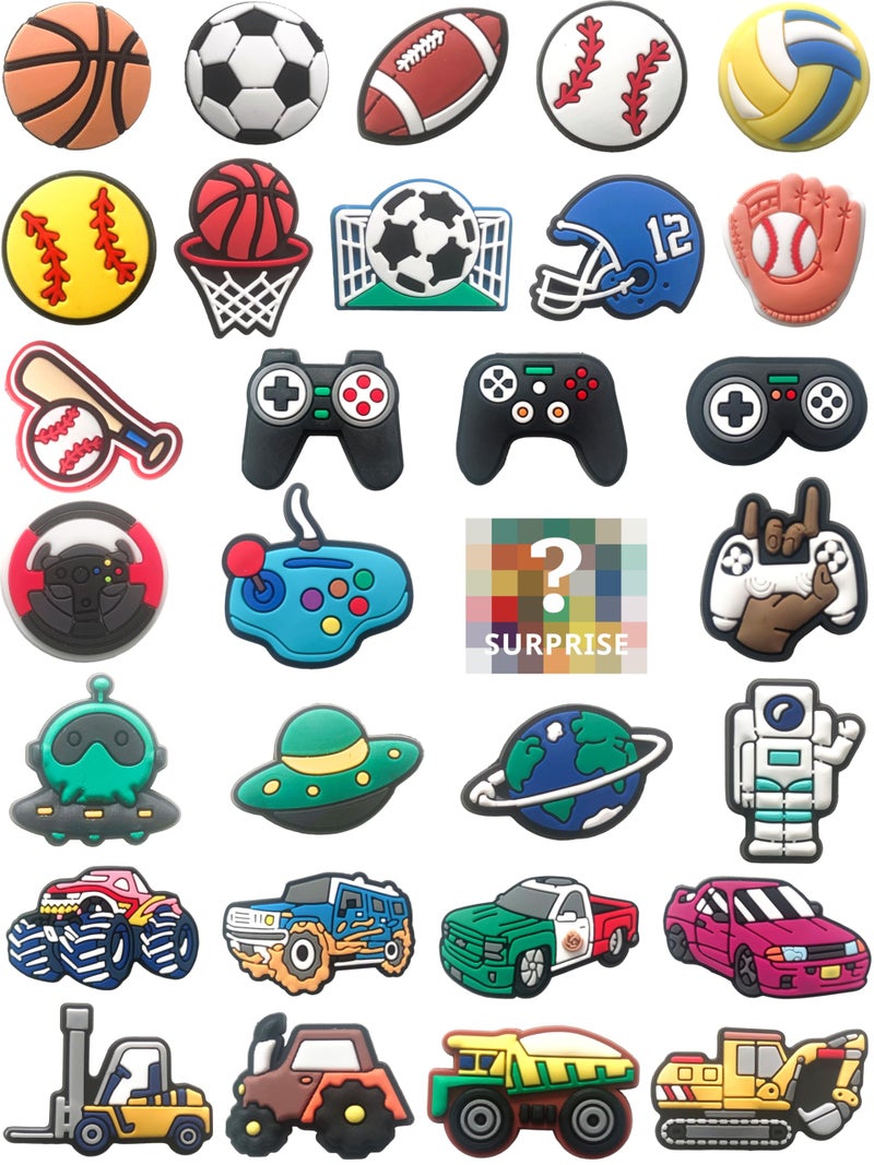 Sports Car and Video Game Shoe Charms for Boys and Girls : 30 PCS Decoration Pins for Clogs - Shoe Accessories - Party Favors & Holiday Gifts - Image 1